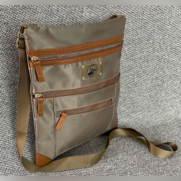 Beverly Hills Polo Club Tan and Brown Messenger Bag with Leather Accents - Picture 1 of 16